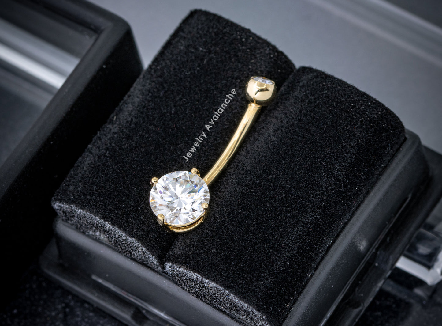 Jewelry Avalanche 14K Gold Belly Button Ring 1.18 ctw. Moissanite 14G Barbell Navel Ring