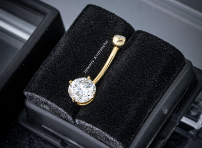 Jewelry Avalanche 14K Gold Belly Button Ring 1.18 ctw. Moissanite 14G Barbell Navel Ring