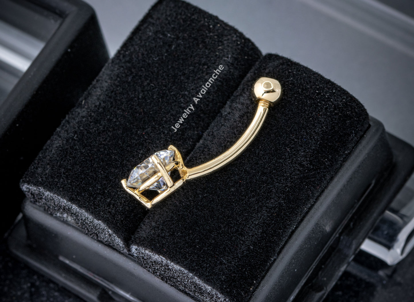 Jewelry Avalanche 14K Gold Belly Button Ring 1.18 ctw. Moissanite 14G Barbell Navel Ring