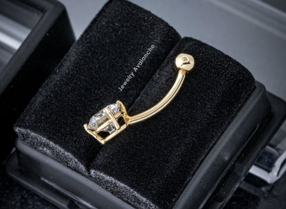 Jewelry Avalanche 14K Gold Belly Button Ring 1.18 ctw. Moissanite 14G Barbell Navel Ring