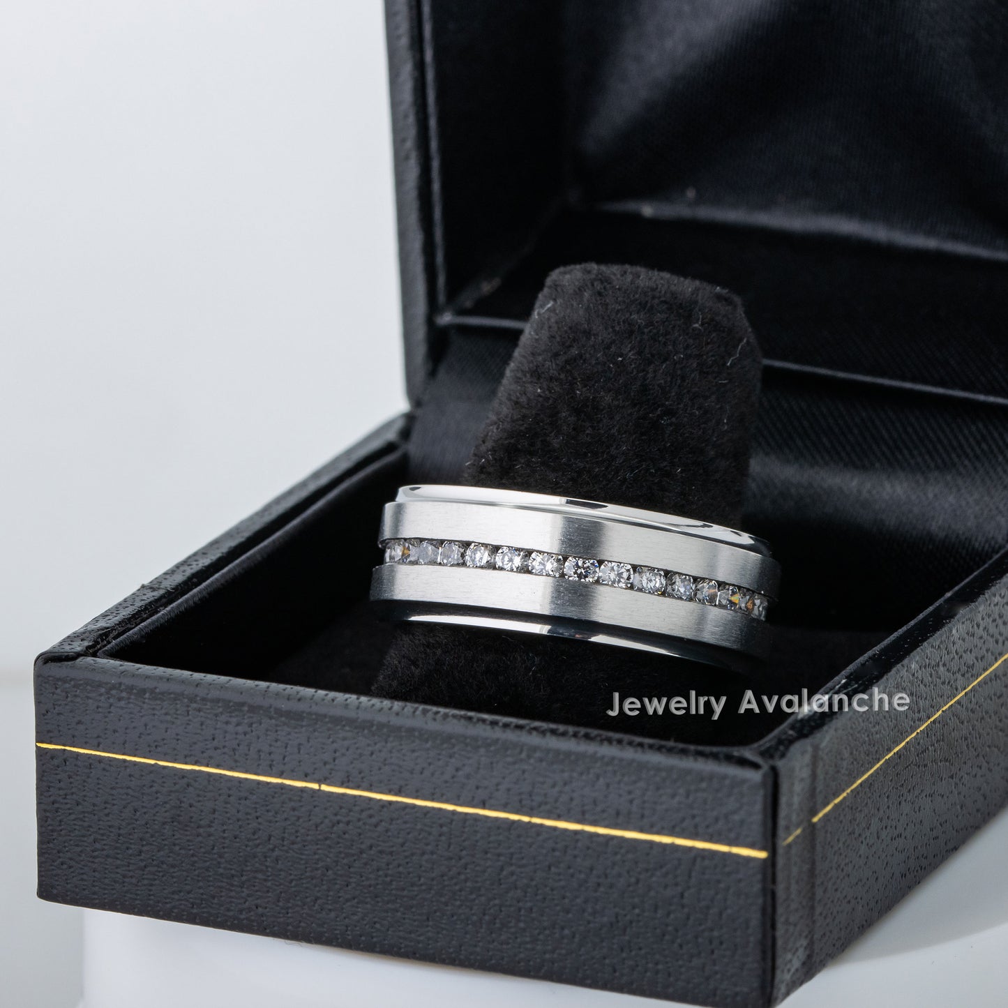 Jewelry Avalanche Mens White Titanium CZ Eternity Wedding Band, Comfort-fit, 8mm