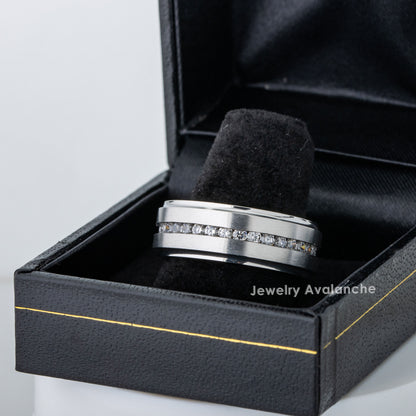 Jewelry Avalanche Mens White Titanium CZ Eternity Wedding Band, Comfort-fit, 8mm