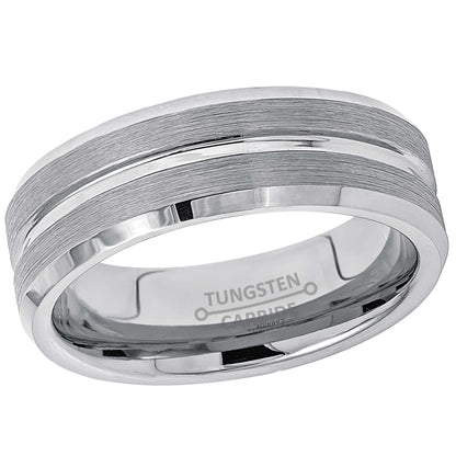 Jewelry Avalanche Brushed Sides Grooved Center Beveled Tungsten Carbide Wedding Band, Comfort-fit, 7mm