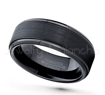 Jewelry Avalanche Black Brushed Finish Stepped Tungsten Carbide Wedding Band, Comfort-fit, 8mm