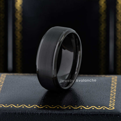 Jewelry Avalanche Black Brushed Finish Stepped Tungsten Carbide Wedding Band, Comfort-fit, 8mm