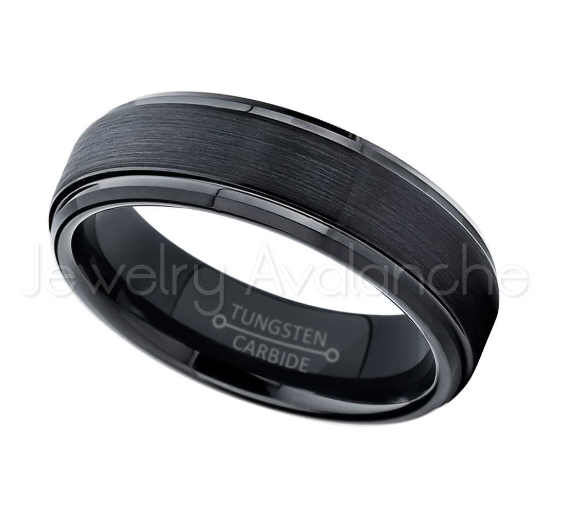 Jewelry Avalanche Black Brushed Finish Stepped Tungsten Carbide Wedding Band, Comfort-fit, 6mm