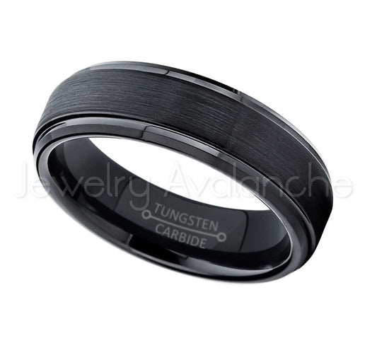 Jewelry Avalanche Black Brushed Finish Stepped Tungsten Carbide Wedding Band, Comfort-fit, 6mm