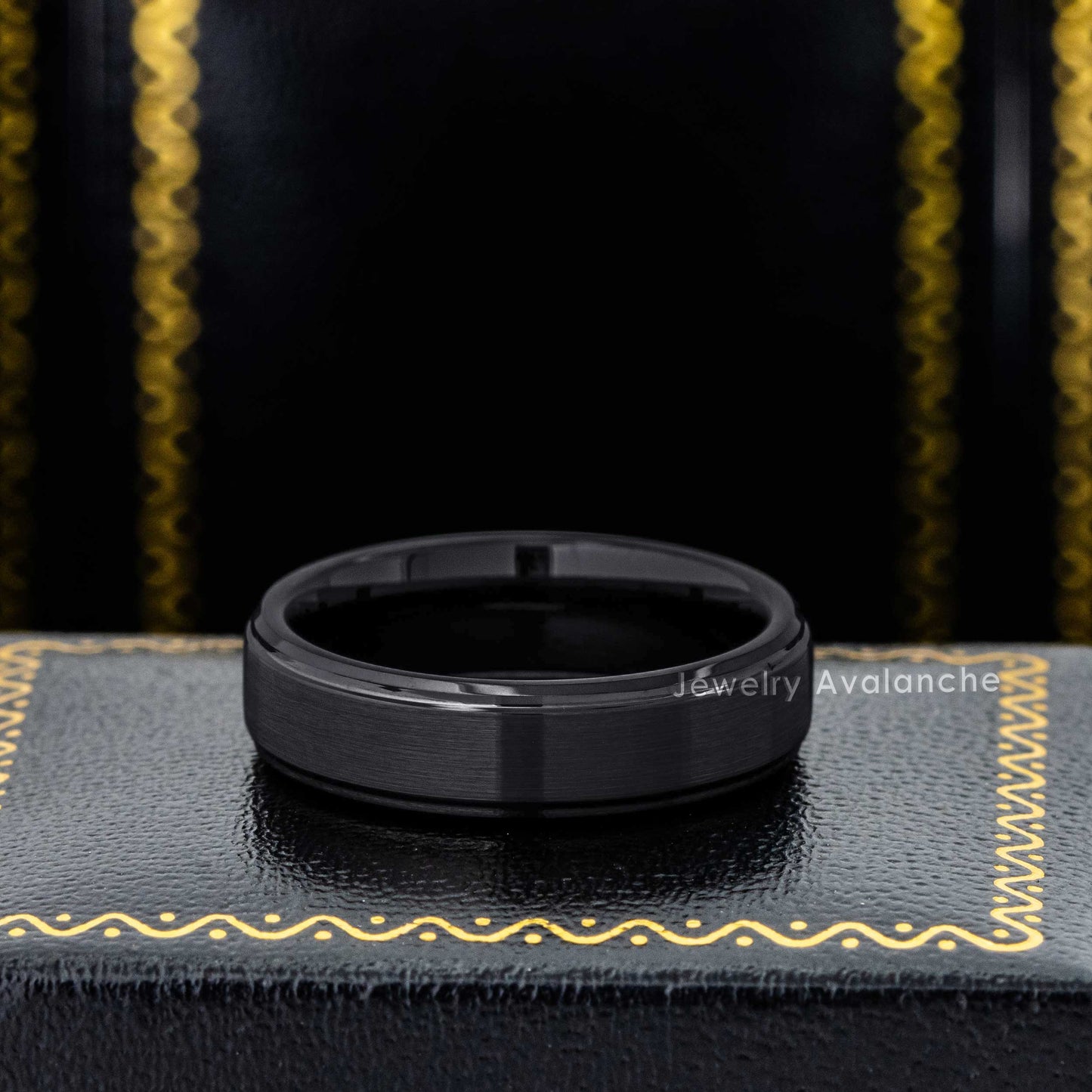 Jewelry Avalanche Black Brushed Finish Stepped Tungsten Carbide Wedding Band, Comfort-fit, 6mm