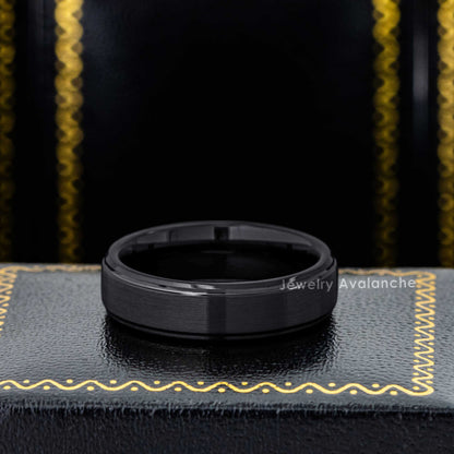 Jewelry Avalanche Black Brushed Finish Stepped Tungsten Carbide Wedding Band, Comfort-fit, 6mm