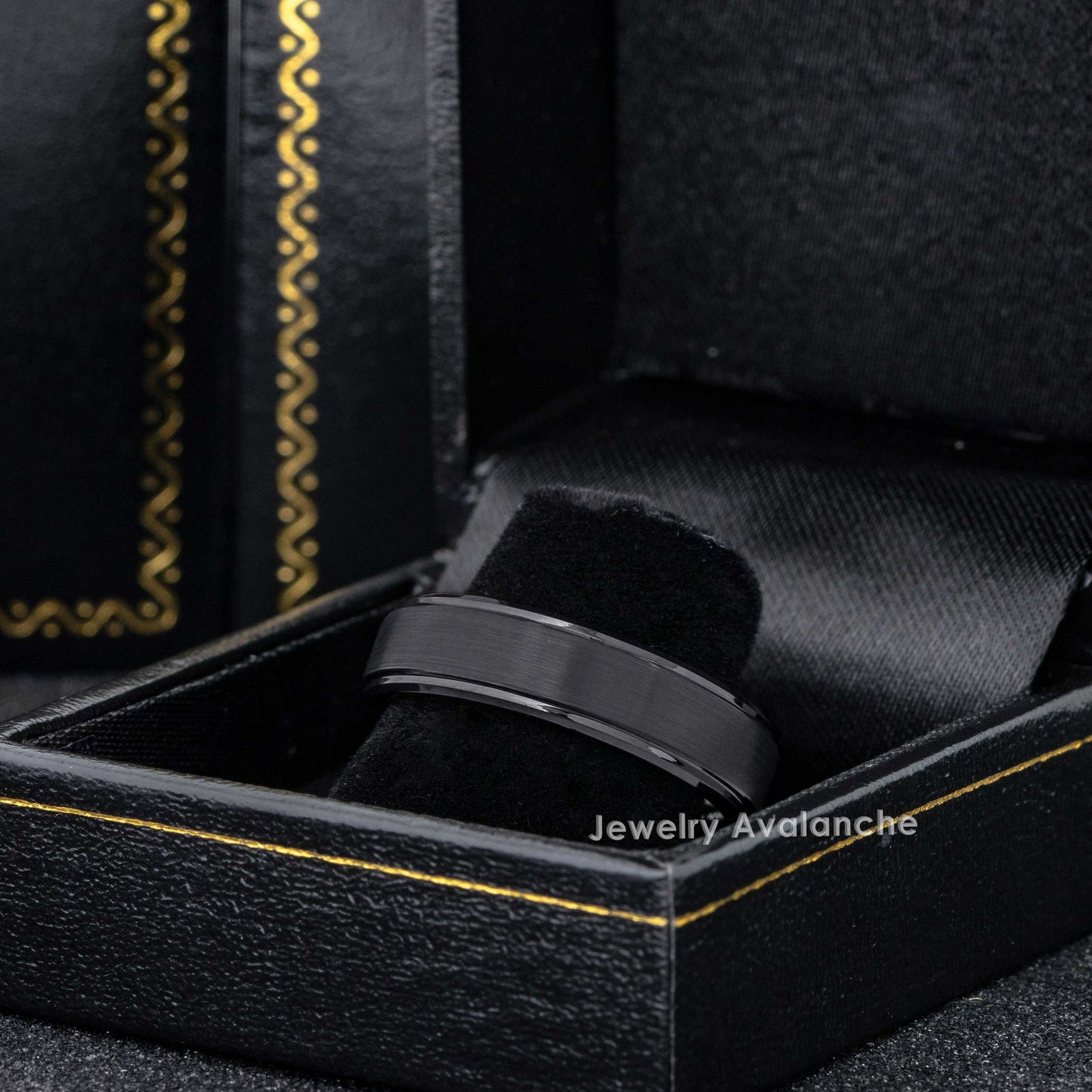 Jewelry Avalanche Black Brushed Finish Stepped Tungsten Carbide Wedding Band, Comfort-fit, 6mm