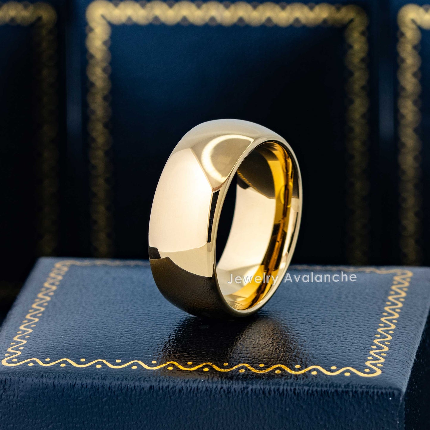 Jewelry Avalanche Gold IP Polished Finish Dome Tungsten Carbide Wedding Band, Comfort-fit, 9mm