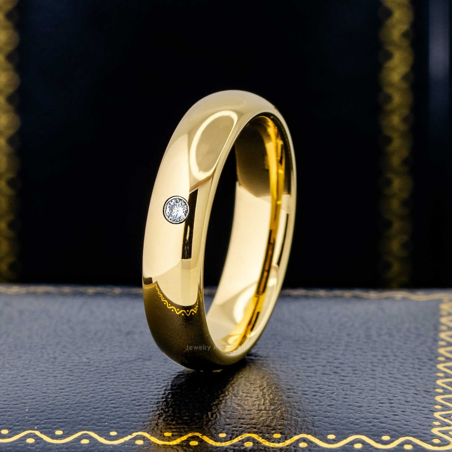 Jewelry Avalanche 5mm Dome Gold Tungsten Diamond Wedding Band Men Women