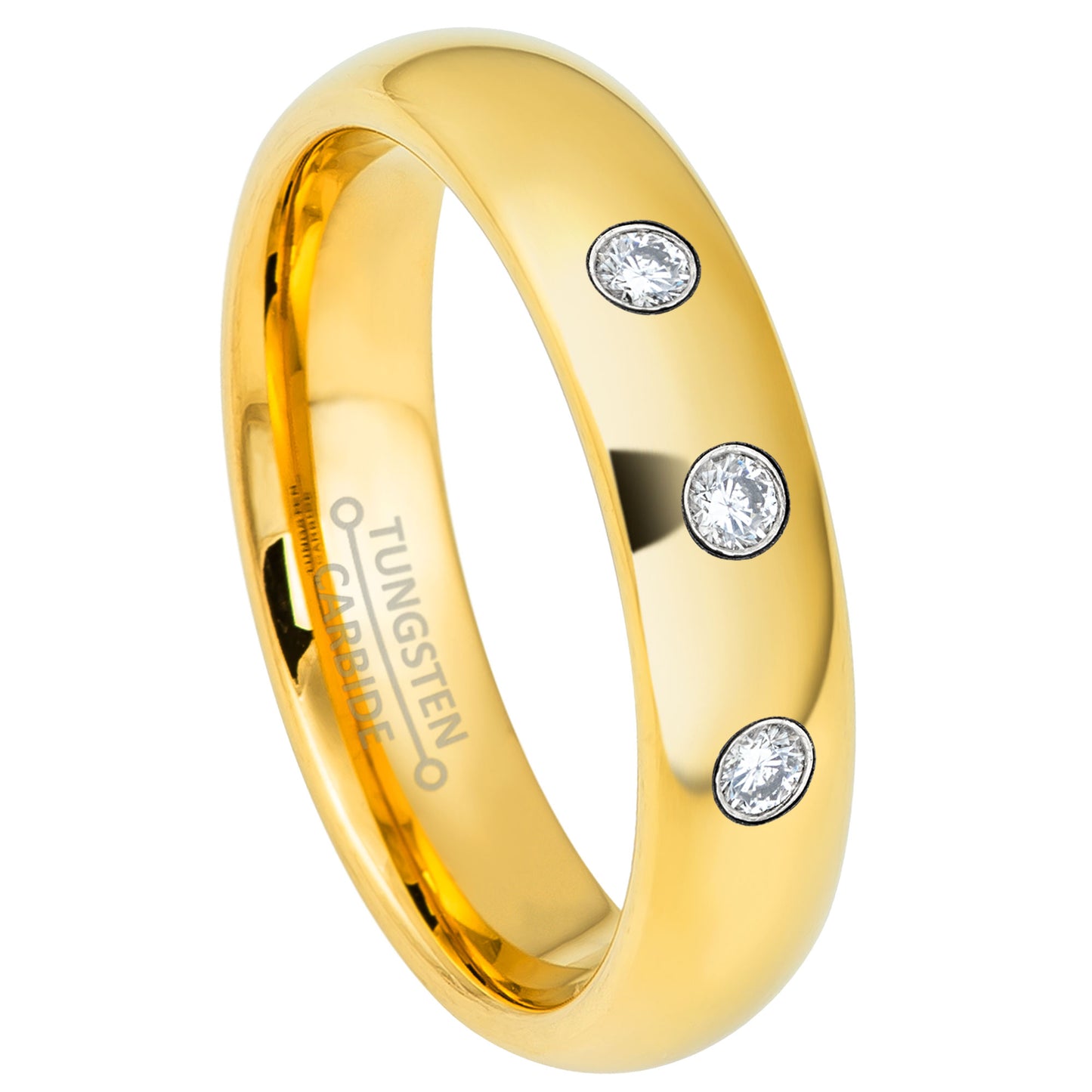 Jewelry Avalanche 5mm Dome Gold Tungsten 3-stone Diamond Wedding Band Men Women
