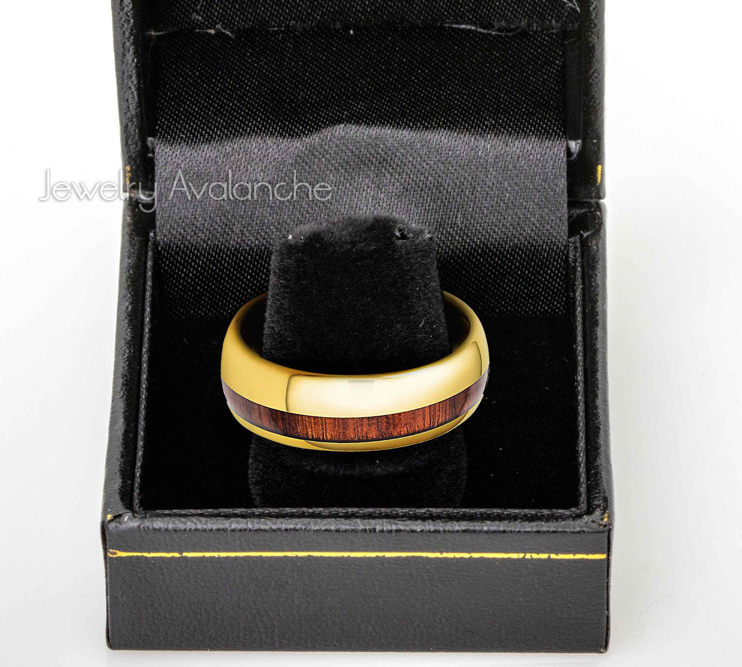 Jewelry Avalanche Gold IP Koa Wood Inlay Dome Tungsten Carbide Wedding Band, Comfort-fit, 8mm