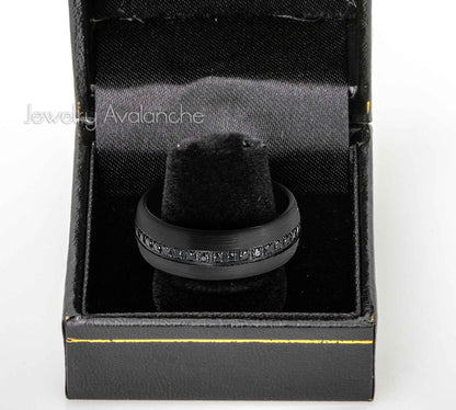 Jewelry Avalanche Black IP Brushed Finish Eternity CZ Dome Tungsten Carbide Wedding Band, Comfort-fit, 8mm