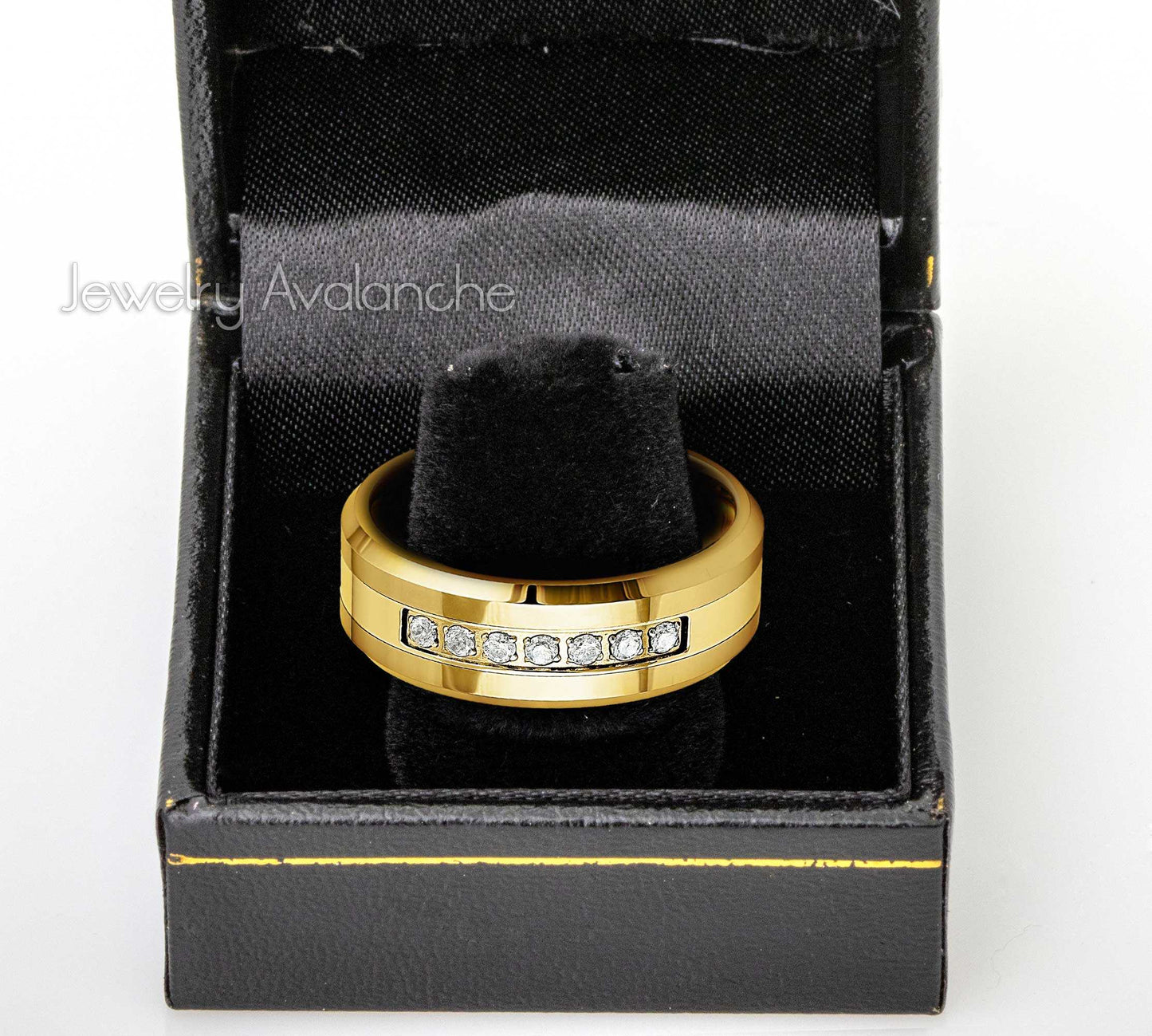 Jewelry Avalanche Polished Gold IP White Round CZ Tungsten Carbide Wedding Band, Comfort-fit, 8mm