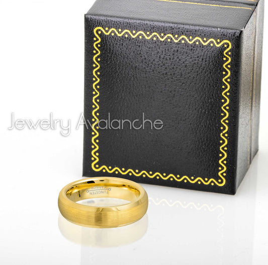 Jewelry Avalanche Gold IP Dome Brushed Center Beveled Tungsten Carbide Wedding Band, Comfort-fit, 6mm