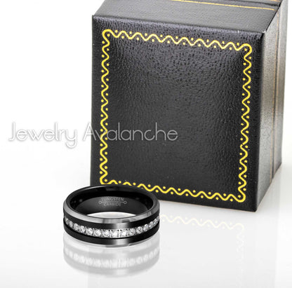 Jewelry Avalanche Mens Eternity Wedding Band Beveled Edge Tungsten Carbide, Comfort-fit, 8mm