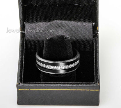 Jewelry Avalanche Mens Eternity Wedding Band Beveled Edge Tungsten Carbide, Comfort-fit, 8mm