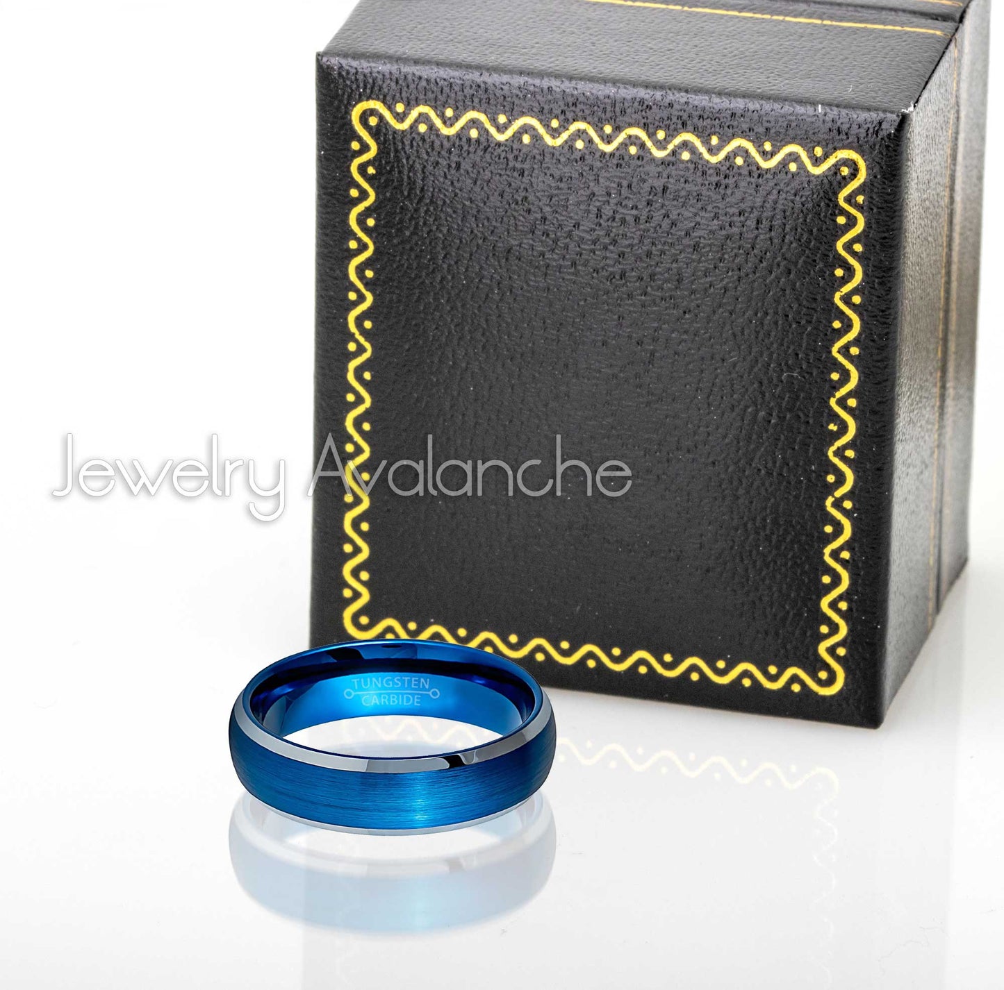 Jewelry Avalanche Blue IP Dome Brushed Center Beveled Tungsten Carbide Wedding Band, Comfort-fit, 6mm