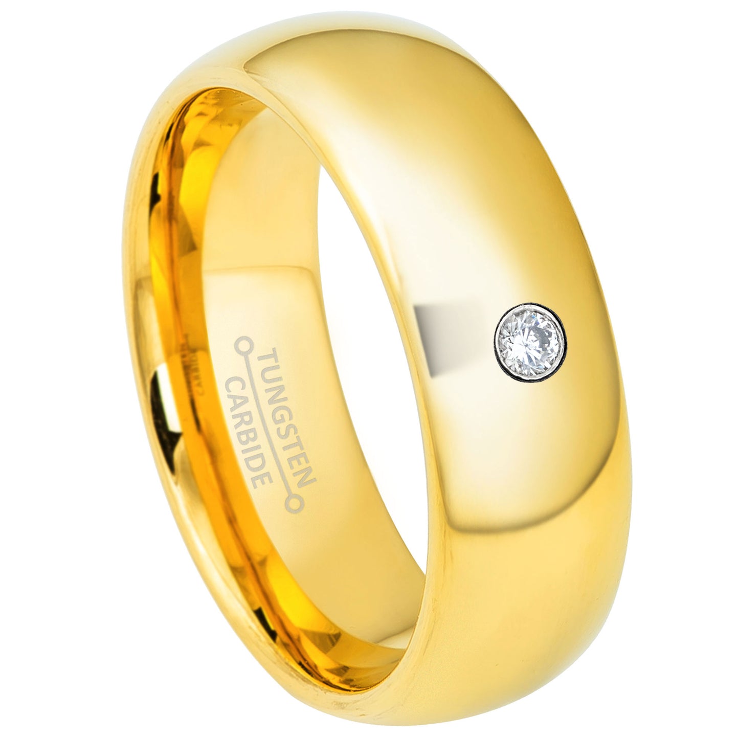 Jewelry Avalanche 7mm Dome Gold Tungsten Mens Diamond Wedding Band - Comfort Fit
