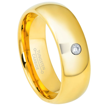 Jewelry Avalanche 7mm Dome Gold Tungsten Mens Diamond Wedding Band - Comfort Fit