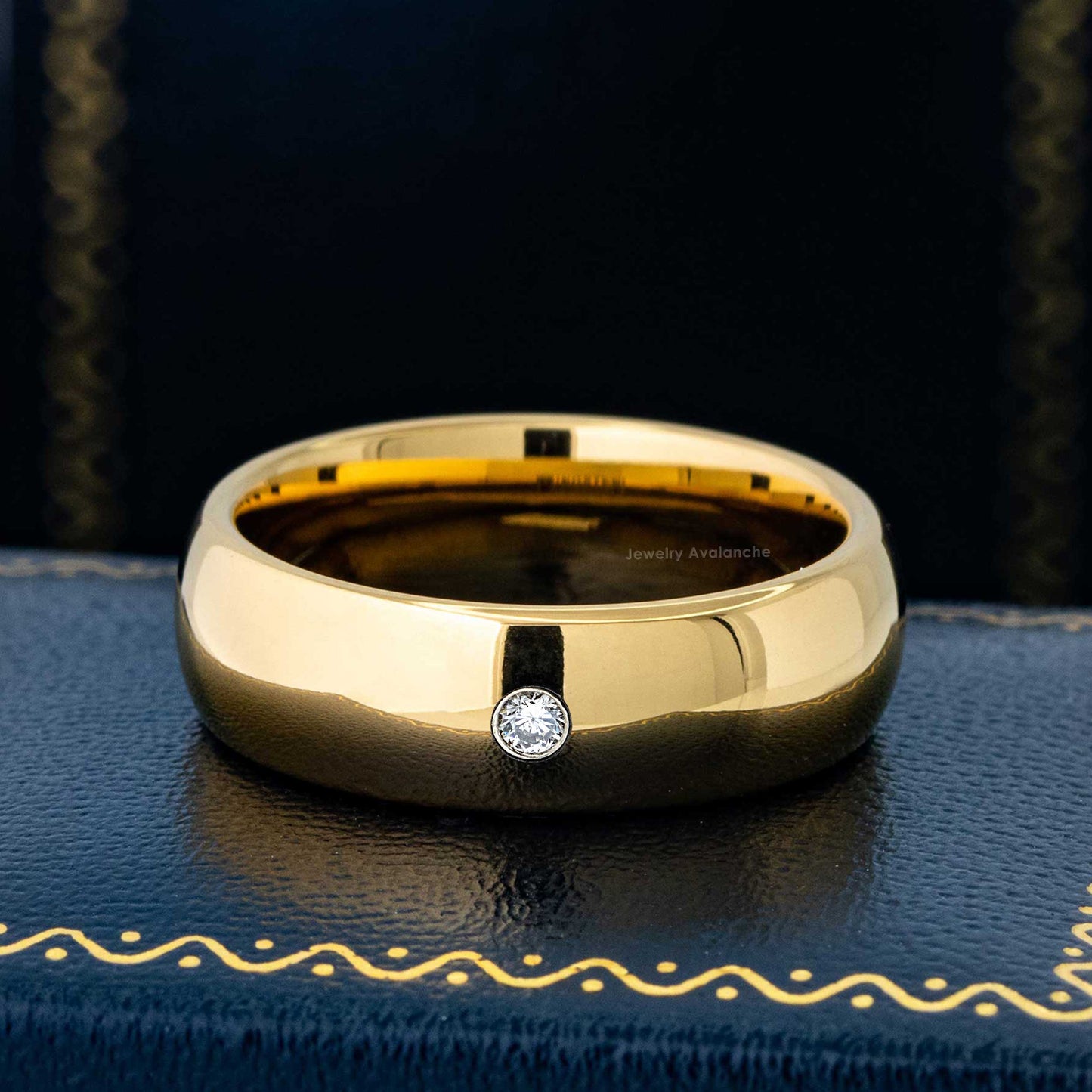 Jewelry Avalanche 7mm Dome Gold Tungsten Mens Diamond Wedding Band - Comfort Fit