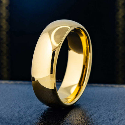 Jewelry Avalanche Mens 7mm Dome Tungsten Carbide Wedding Band - Comfort Fit Polished Gold IP