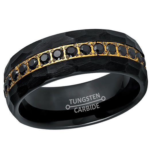Jewelry Avalanche Hammered Finish Tungsten Carbide Mens Eternity Wedding Band, Comfort-fit, 8mm