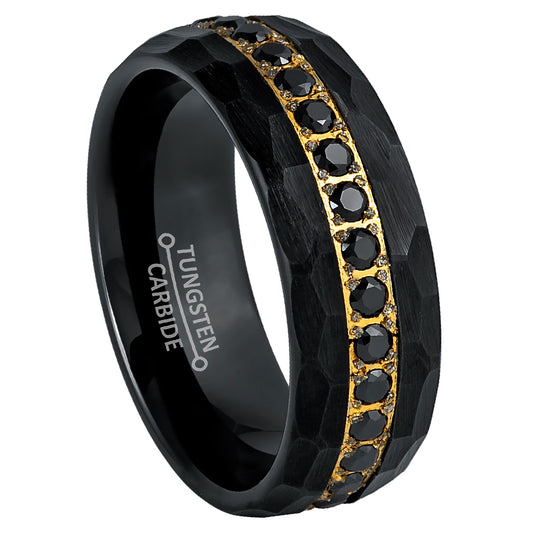 Jewelry Avalanche Hammered Finish Tungsten Carbide Mens Eternity Wedding Band, Comfort-fit, 8mm
