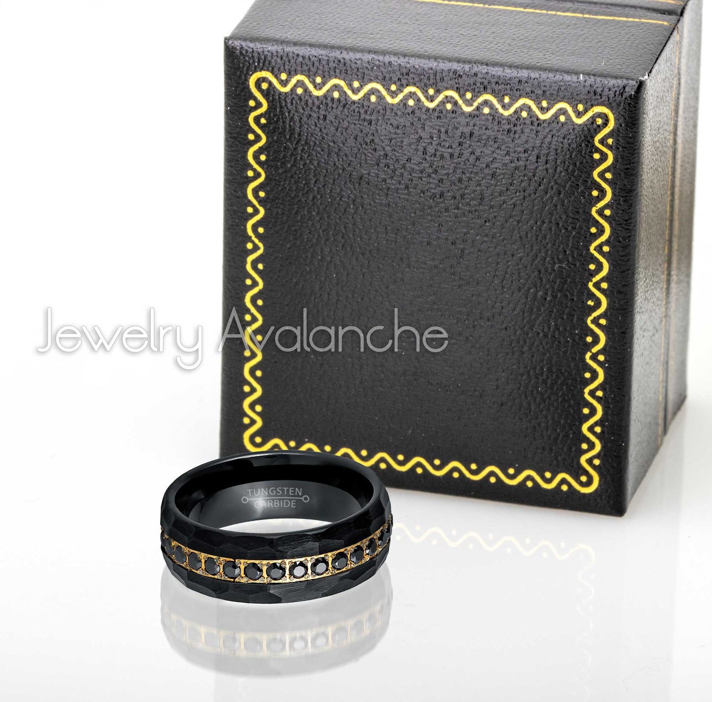Jewelry Avalanche Hammered Finish Tungsten Carbide Mens Eternity Wedding Band, Comfort-fit, 8mm