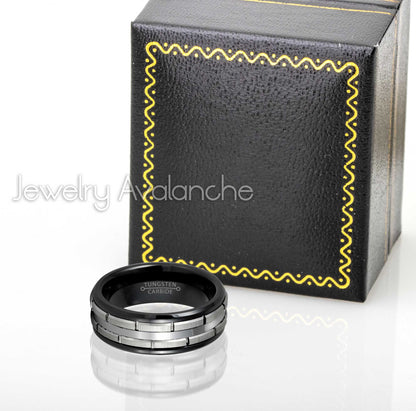 Jewelry Avalanche 2-tone Black Tungsten Carbide Wedding Band, Comfort-fit, Brick Pattern, 8mm