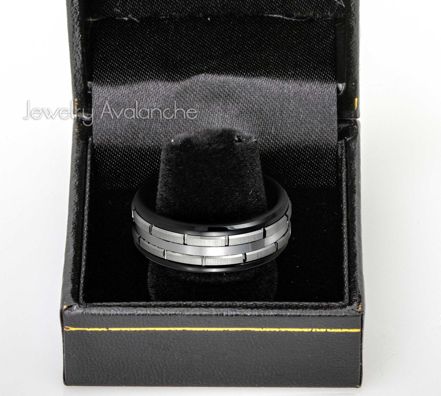 Jewelry Avalanche 2-tone Black Tungsten Carbide Wedding Band, Comfort-fit, Brick Pattern, 8mm