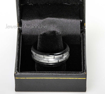 Jewelry Avalanche 2-tone Black Tungsten Carbide Wedding Band, Comfort-fit, Brick Pattern, 8mm
