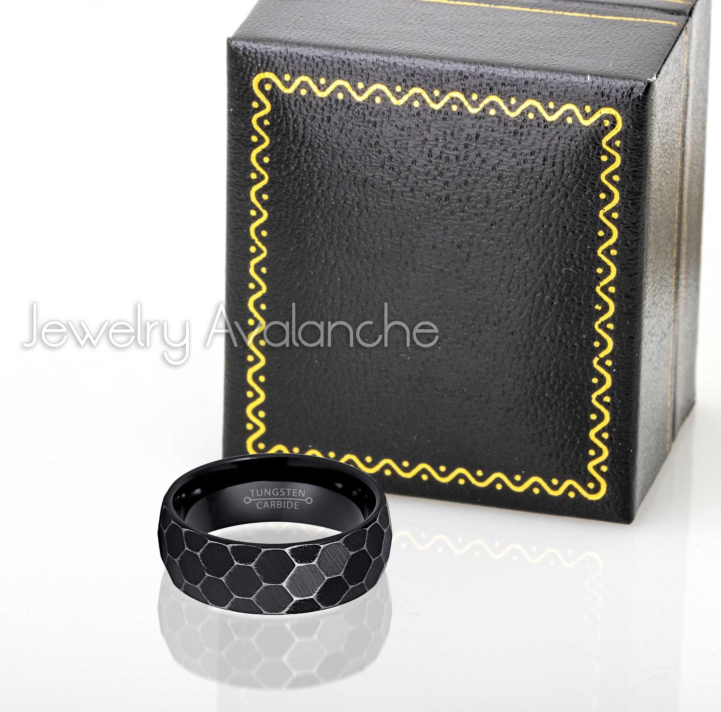 Jewelry Avalanche Black IP Antiqued Faceted Hammered Dome Tungsten Carbide Wedding Band, Comfort-fit, 8mm