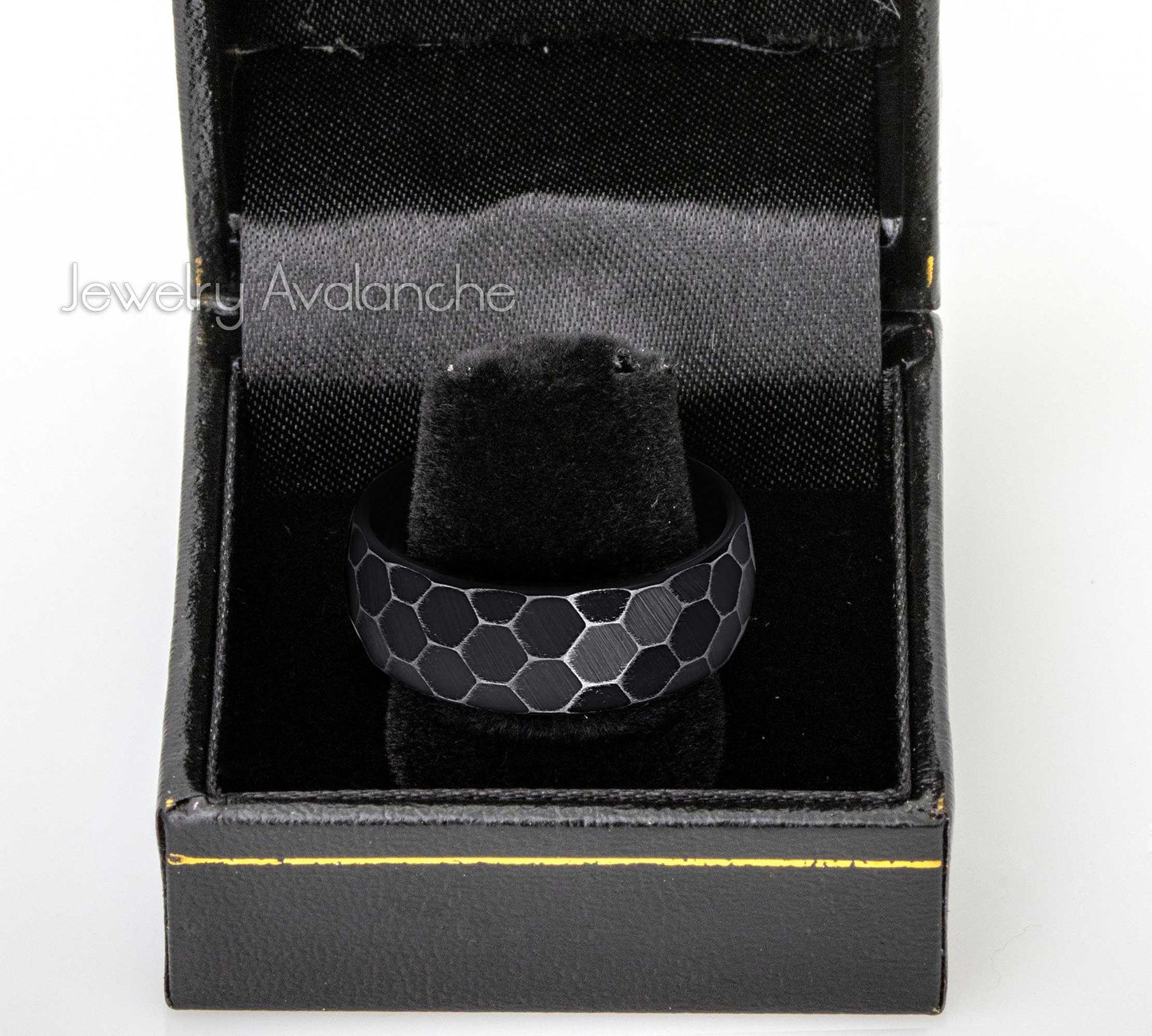 Jewelry Avalanche Black IP Antiqued Faceted Hammered Dome Tungsten Carbide Wedding Band, Comfort-fit, 8mm