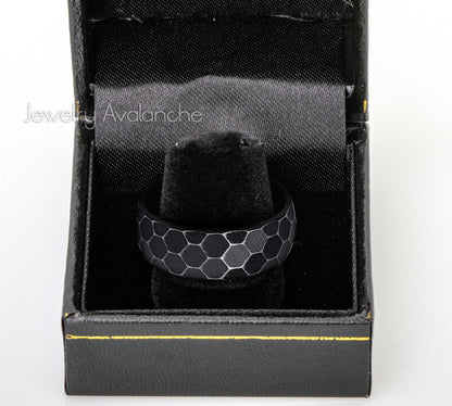 Jewelry Avalanche Black IP Antiqued Faceted Hammered Dome Tungsten Carbide Wedding Band, Comfort-fit, 8mm
