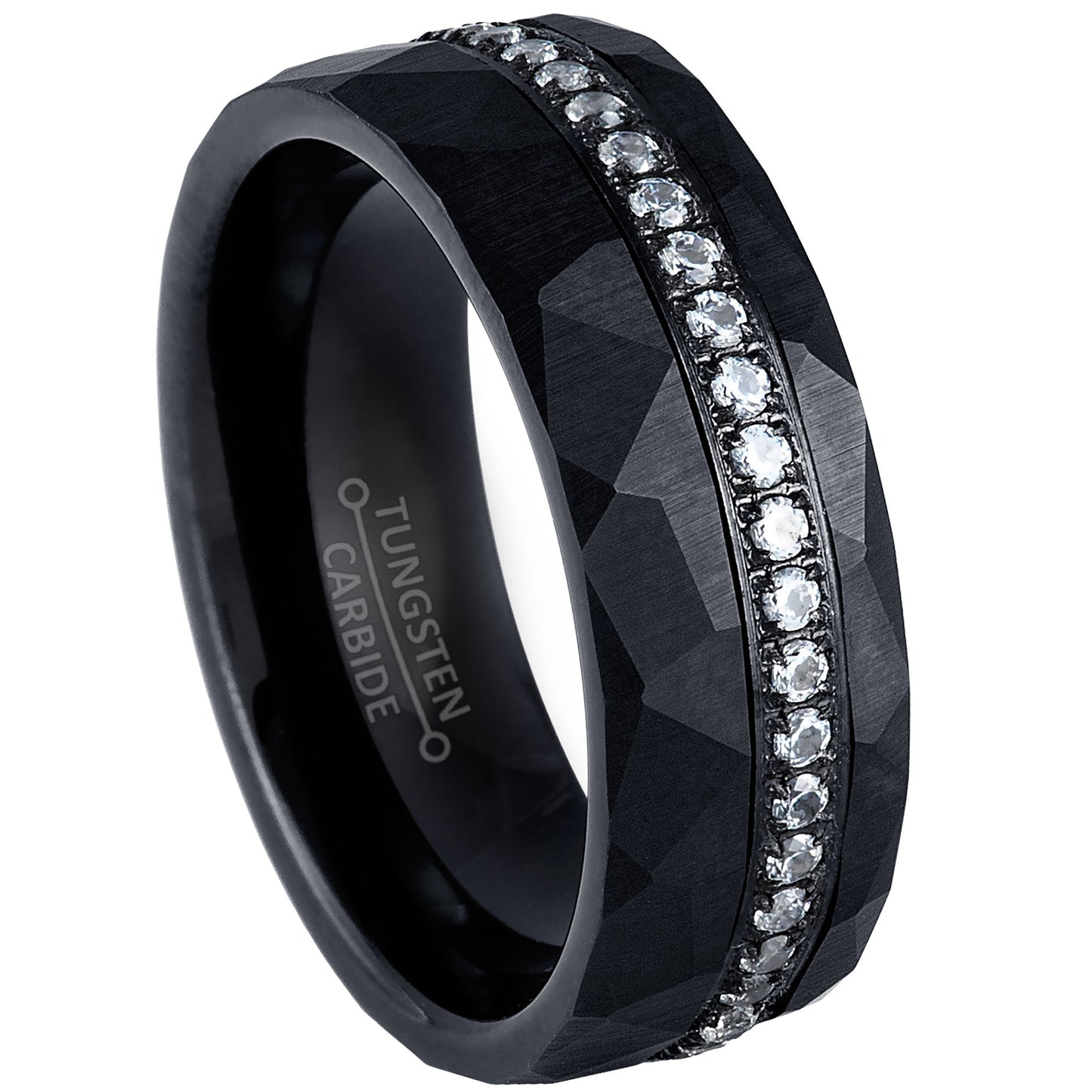 jewelry-avalanche-black-ip-hammered-finish-eternity-cz-pipe-cut-tungsten-carbide-wedding-band-comfort-fit-8mm