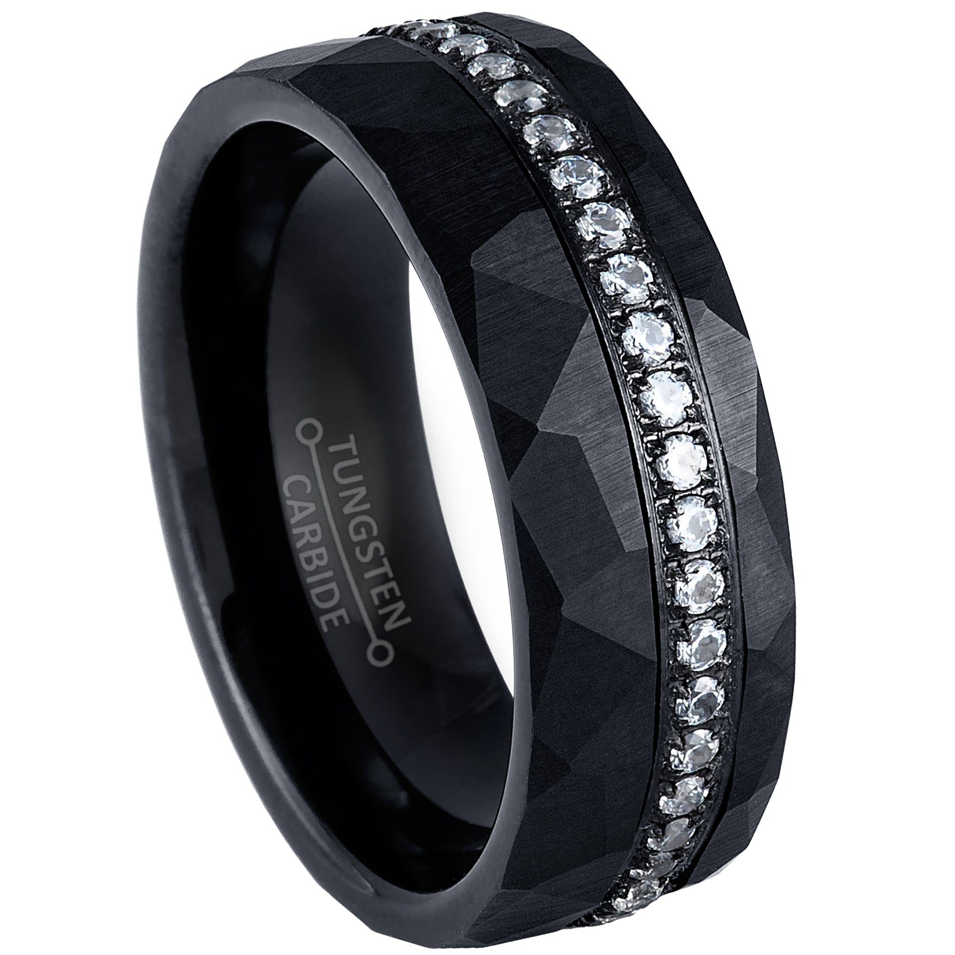 jewelry-avalanche-black-ip-hammered-finish-eternity-cz-pipe-cut-tungsten-carbide-wedding-band-comfort-fit-8mm