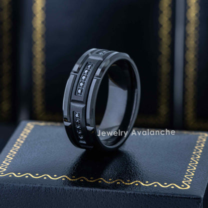 Jewelry Avalanche Black IP Sectional Set CZ Beveled Tungsten Carbide Wedding Band, Comfort-fit, 8mm