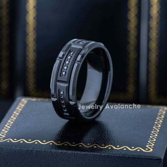 Jewelry Avalanche Black IP Sectional Set CZ Beveled Tungsten Carbide Wedding Band, Comfort-fit, 8mm