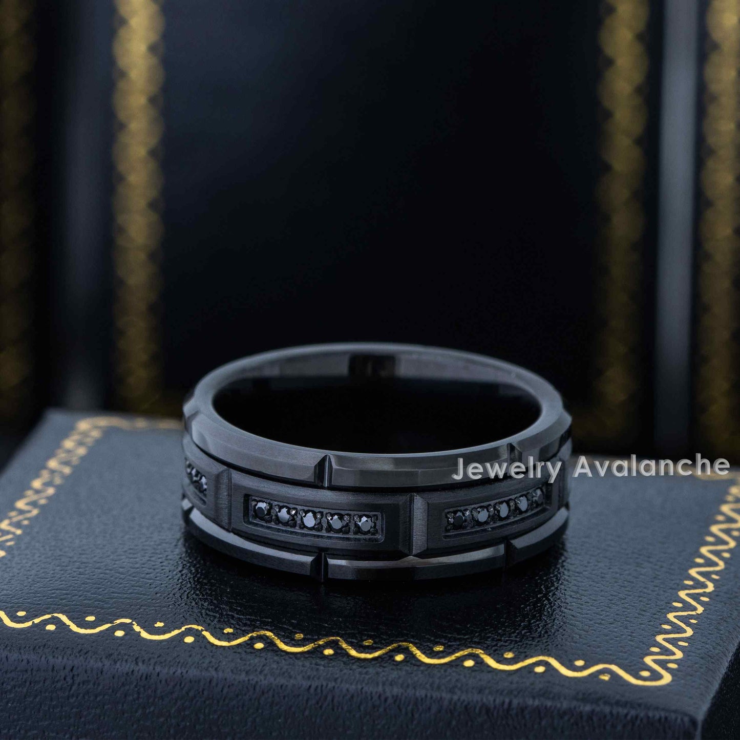 Jewelry Avalanche Black IP Sectional Set CZ Beveled Tungsten Carbide Wedding Band, Comfort-fit, 8mm