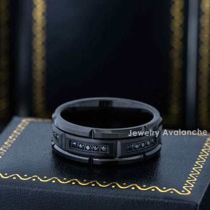 Jewelry Avalanche Black IP Sectional Set CZ Beveled Tungsten Carbide Wedding Band, Comfort-fit, 8mm
