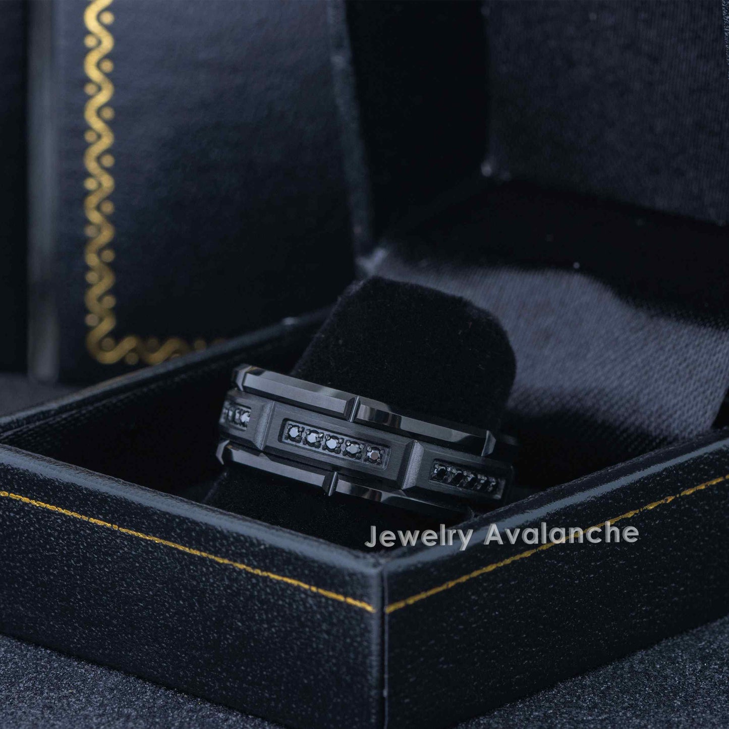 Jewelry Avalanche Black IP Sectional Set CZ Beveled Tungsten Carbide Wedding Band, Comfort-fit, 8mm