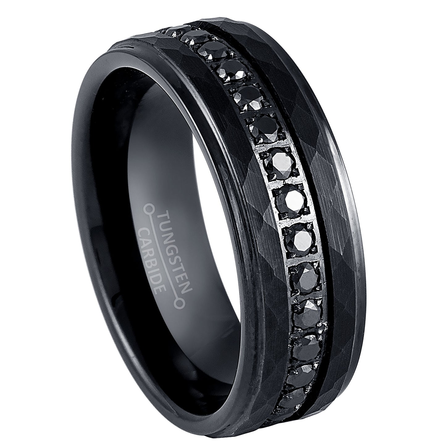 jewelry-avalanche-black-ip-hammered-finish-eternity-cz-stepped-tungsten-carbide-wedding-band-comfort-fit-8mm
