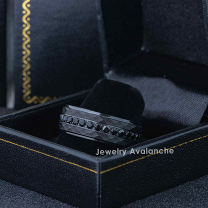 Jewelry Avalanche Black IP Hammered Finish Eternity CZ Stepped Tungsten Carbide Wedding Band, Comfort-fit, 8mm
