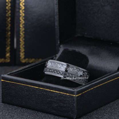 Jewelry Avalanche Black IP Eternity CZ with Titanium Shavings Inlay Pipe Cut Tungsten Carbide Wedding Band, Comfort-fit, 8mm