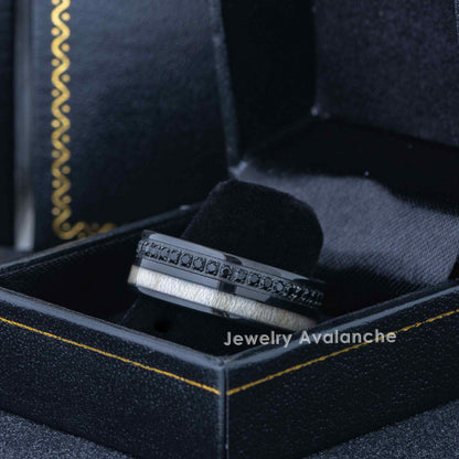 Jewelry Avalanche Black IP Eternity CZ with White Wood Inlay Pipe Cut Tungsten Carbide Wedding Band, Comfort-fit, 8mm