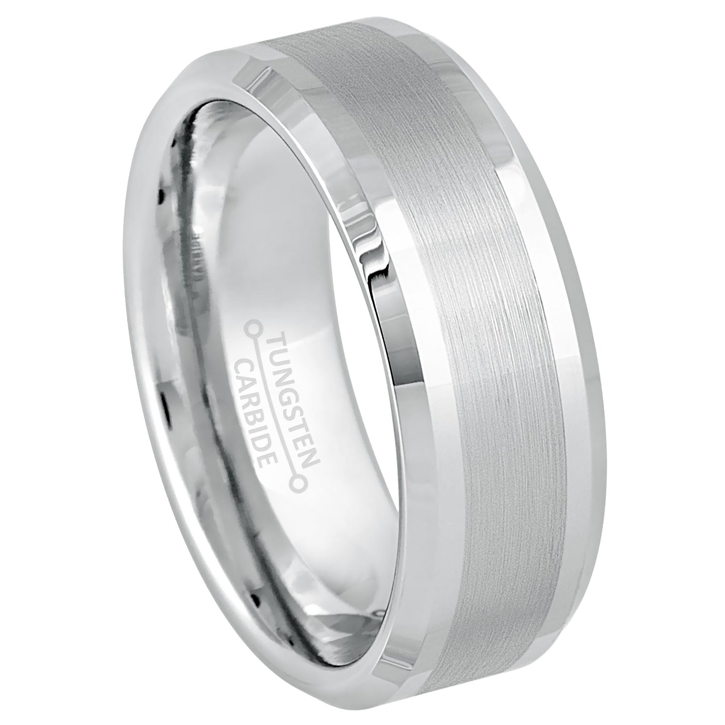 Jewelry Avalanche White Tungsten Wedding Band for Men, 8mm, Comfort Fit, Beveled Brushed Center