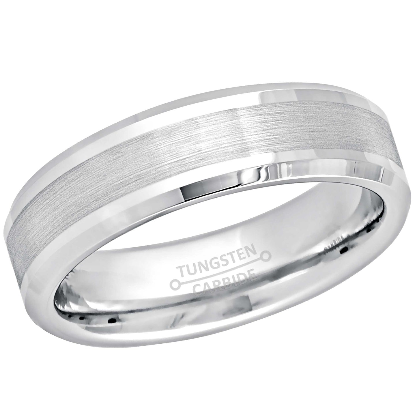 Jewelry Avalanche White Tungsten Wedding Band for Men Women, 6mm, Comfort Fit, Beveled Brushed Center